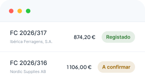 Lista de compras registadas e por confirmar