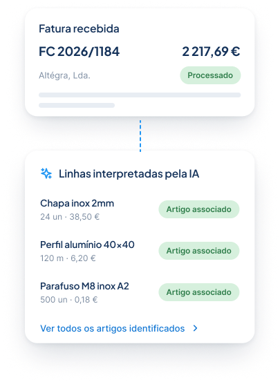 Fatura recebida e linhas interpretadas pela IA